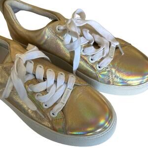 J/SLIDES Metallic Gold Leather Platform Sneakers Shoes Women's Size 6 NYC